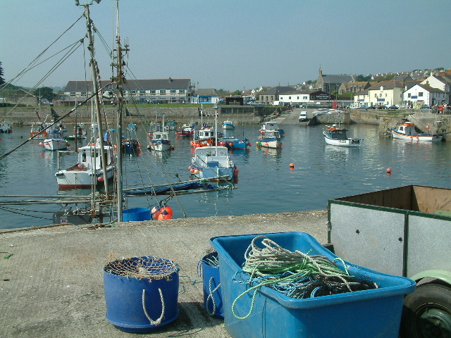 Fishing nets in Porthleven inner harbour. 29 May 2003.